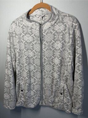 Croft & Barrow Womens Petite XXL Gray/White Fleece Full Zip Jacket Pockets Soft